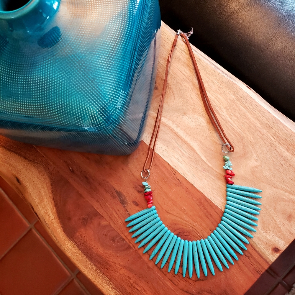 Artisan Howlite and Leather Statement Necklace